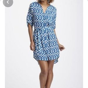 Anthropology Maeve Ikat Blue and White Shirt Dress